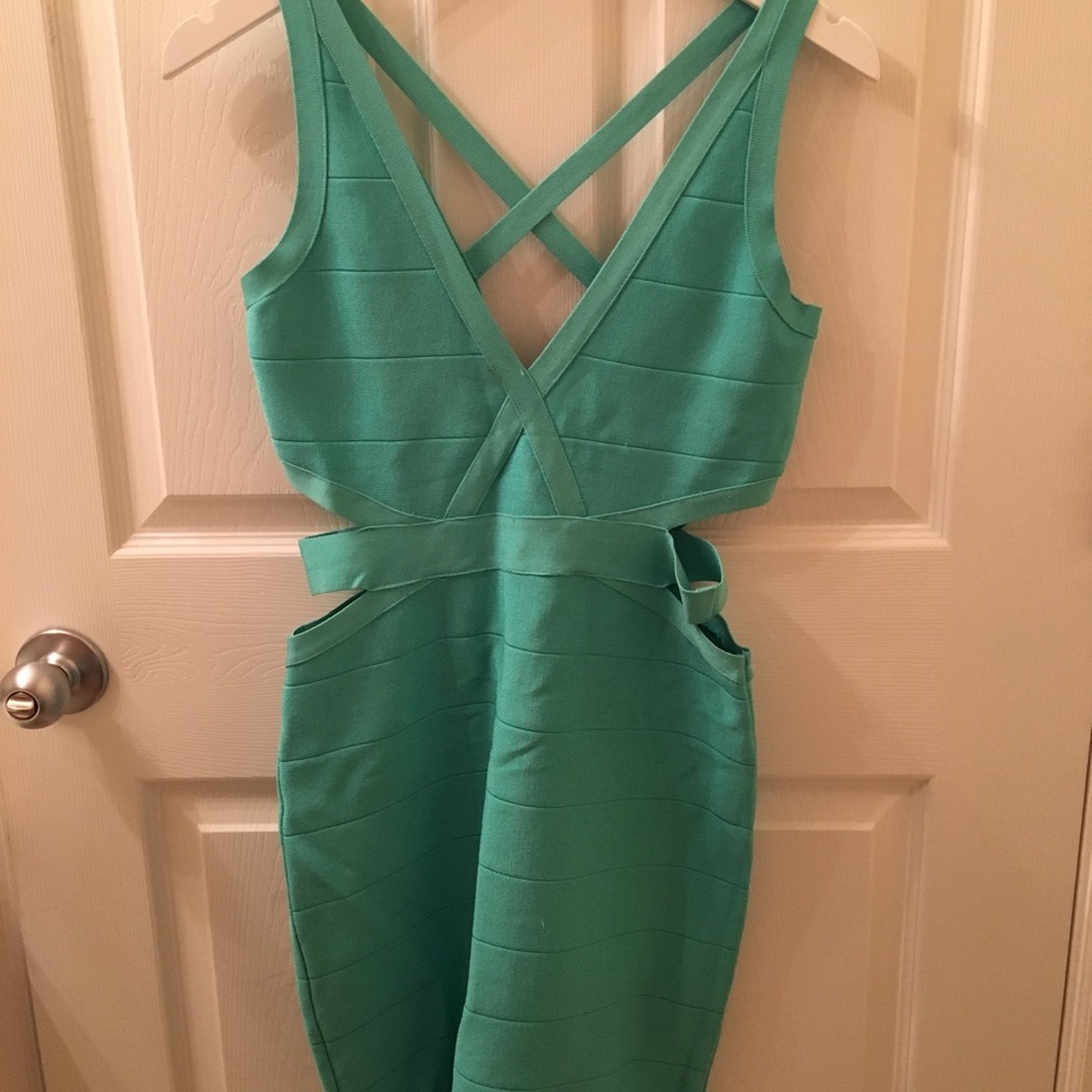 Aqua Turquoise Bebe Bandage Dress
